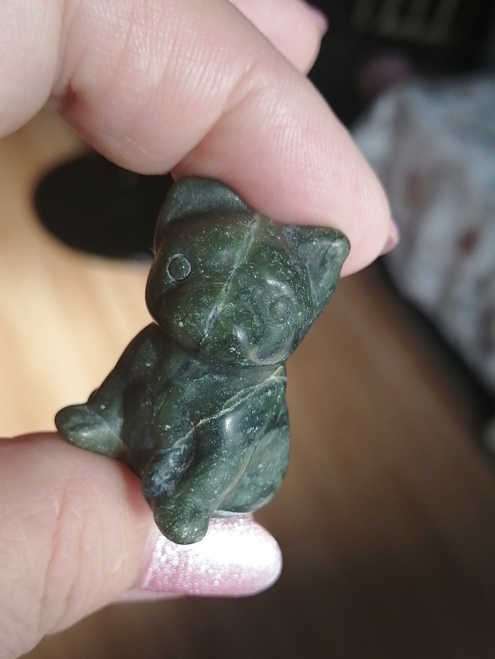 Carved Green Soapstone Bulldog Puppy Figurine Rock Pet 3 cm tall.New
